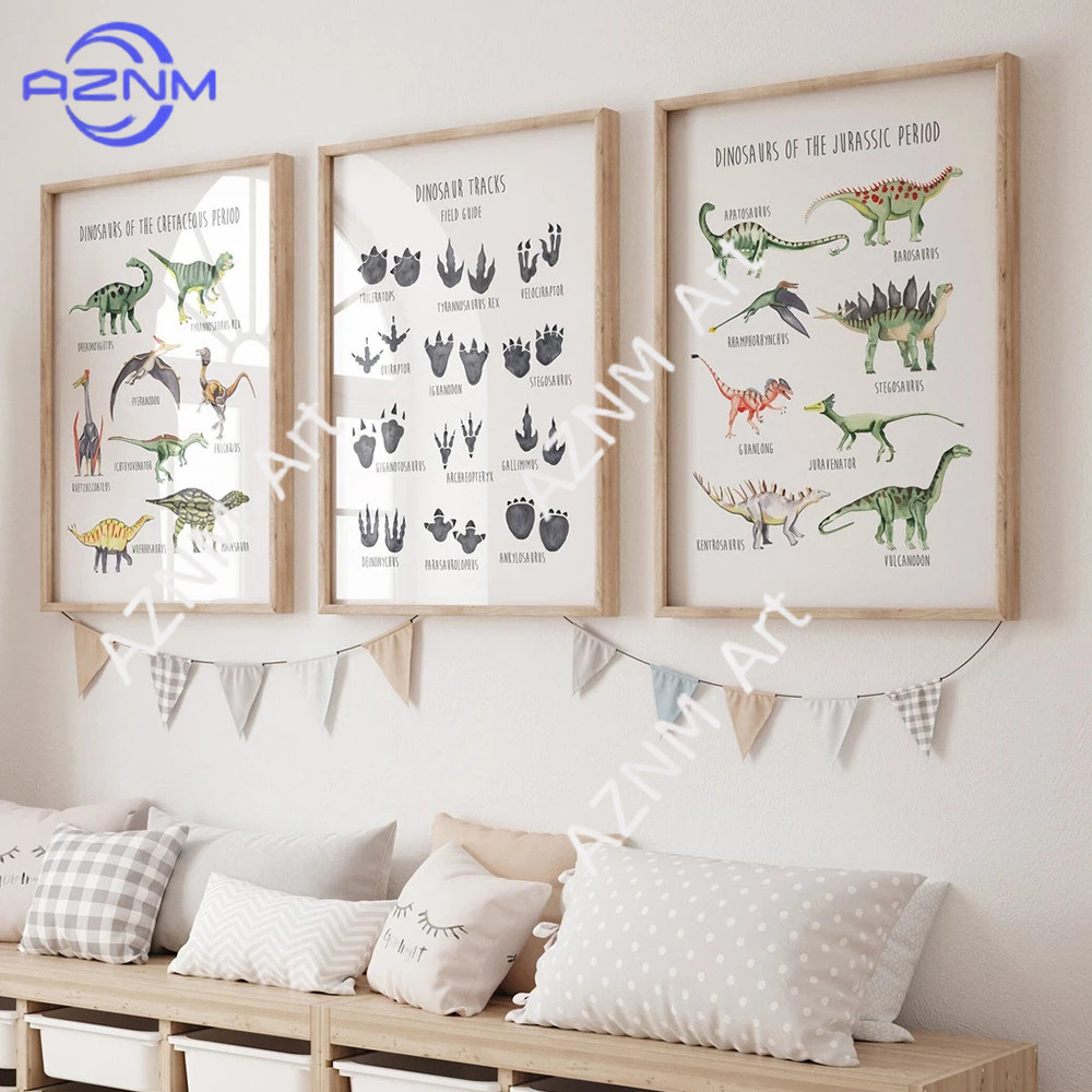 Kids Education Material - 1/3 pezzi, poster educativo con dinosauri