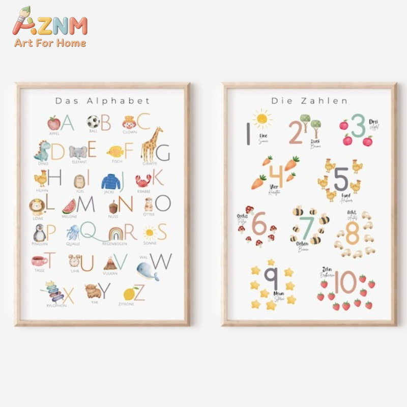 Kids Education Nursery - AZNM Stampa su tela con alfabeto